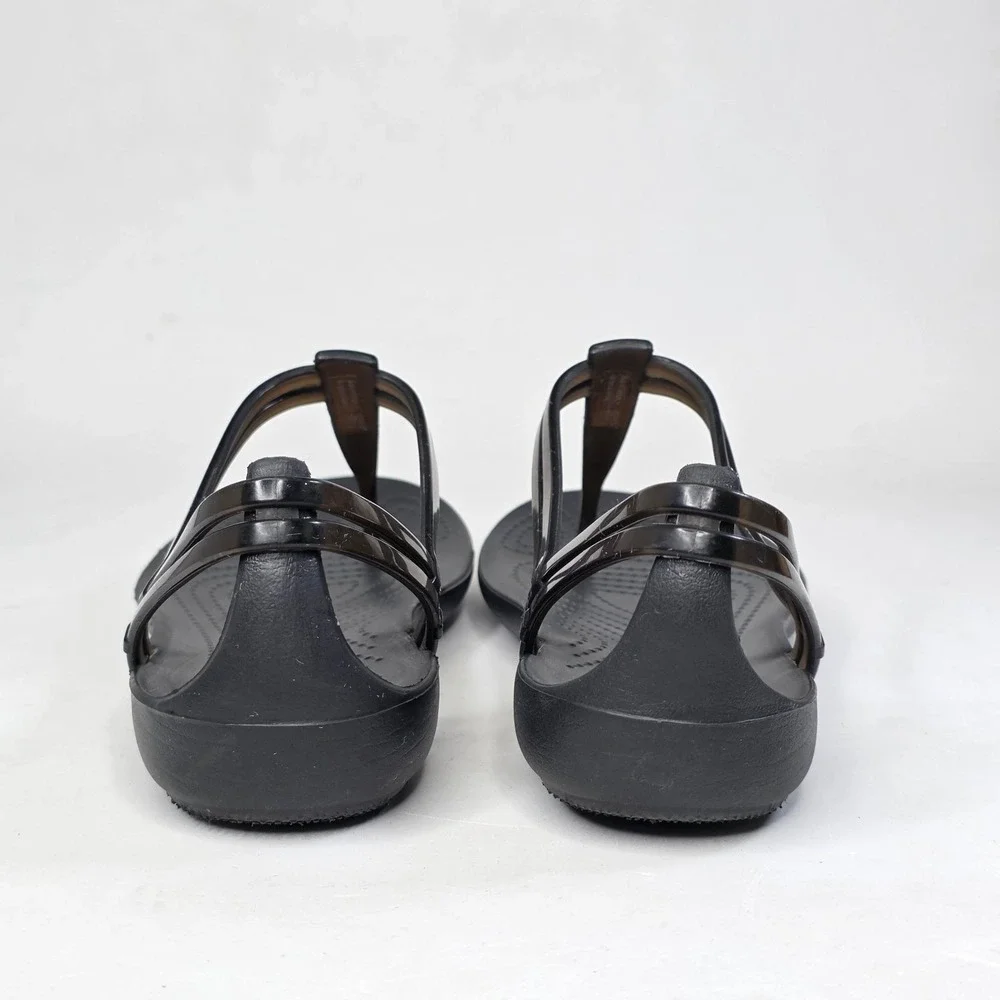 Crocs Isabella T-Strap Sandals Black Strappy Jelly Flat Slip On Shoes Women's 7
